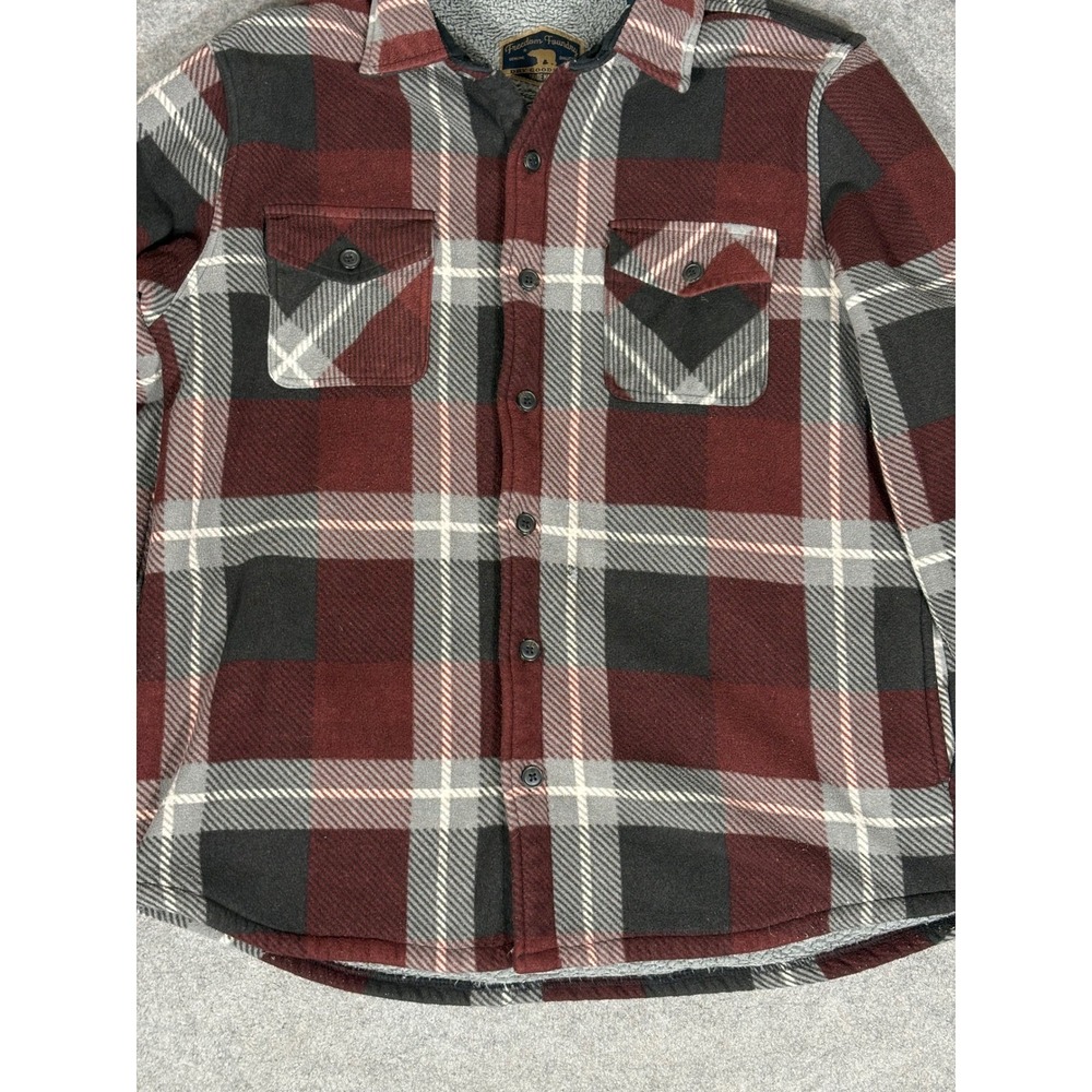 Freedom Foundry Mens Fleece Lined Flannel‎ Shirt Jacket Burgundy Plaid Large L - Picture 2 of 7